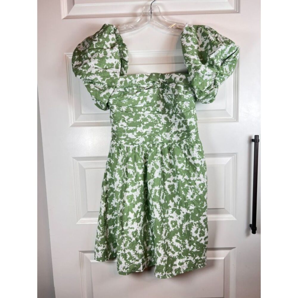 Abercrombie & Fitch Emerson Green Floral Puff Sleeve Mini Dress Size Medium - Picture 2 of 6
